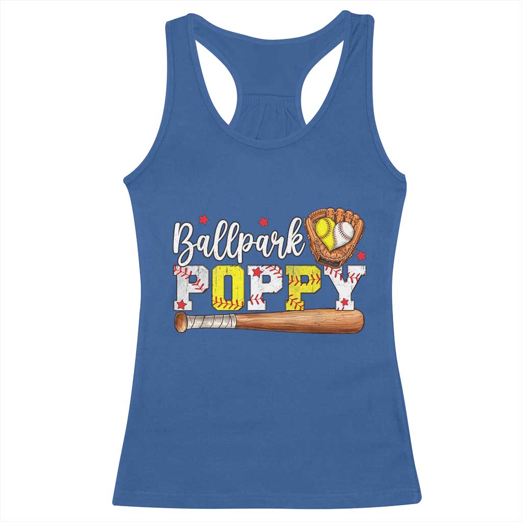 Ballpark Poppy Baseball and Softball Grandpa Racerback Tank Top Sports Grandfather Game Day Birthday Gifts