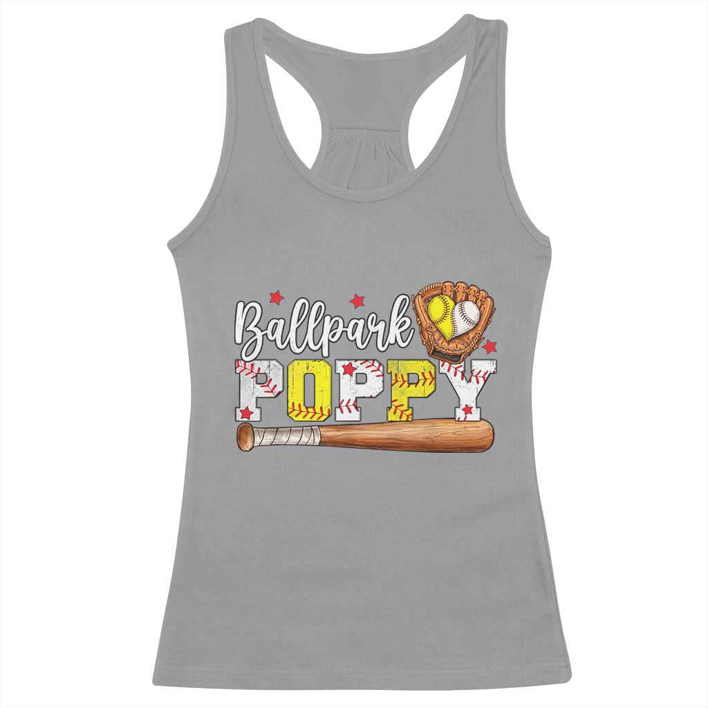 Ballpark Poppy Baseball and Softball Grandpa Racerback Tank Top Sports Grandfather Game Day Birthday Gifts
