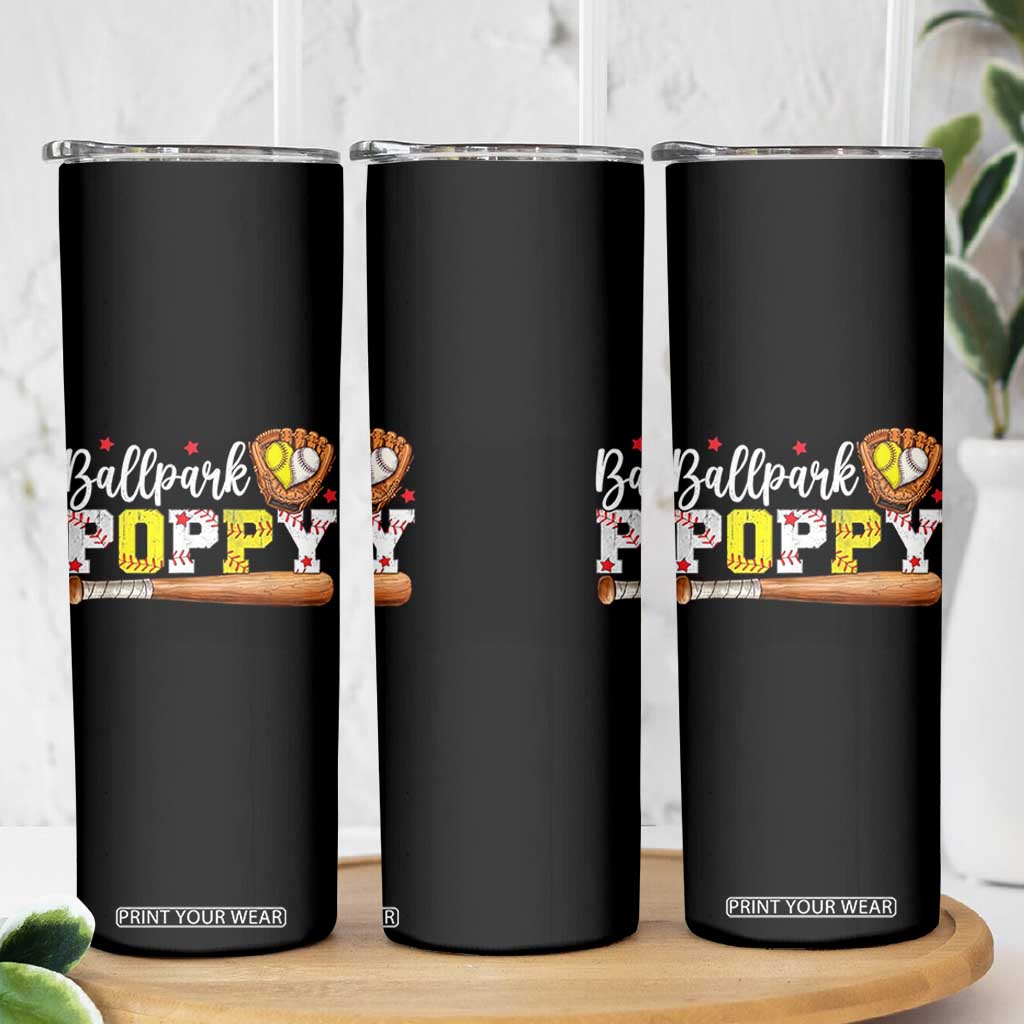 Ballpark Poppy Baseball and Softball Grandpa Skinny Tumbler Sports Grandfather Game Day Birthday Gifts