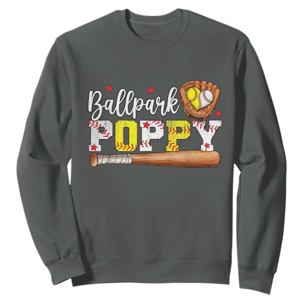 Ballpark Poppy Baseball and Softball Grandpa Sweatshirt Sports Grandfather Game Day Birthday Gifts