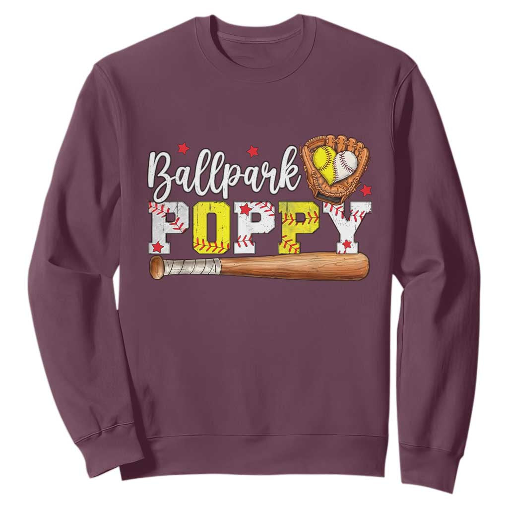 Ballpark Poppy Baseball and Softball Grandpa Sweatshirt Sports Grandfather Game Day Birthday Gifts