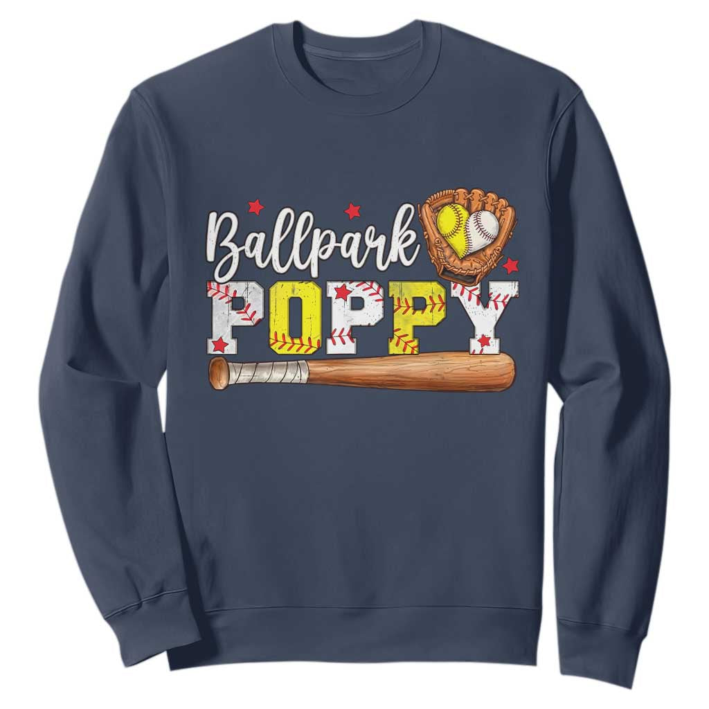 Ballpark Poppy Baseball and Softball Grandpa Sweatshirt Sports Grandfather Game Day Birthday Gifts