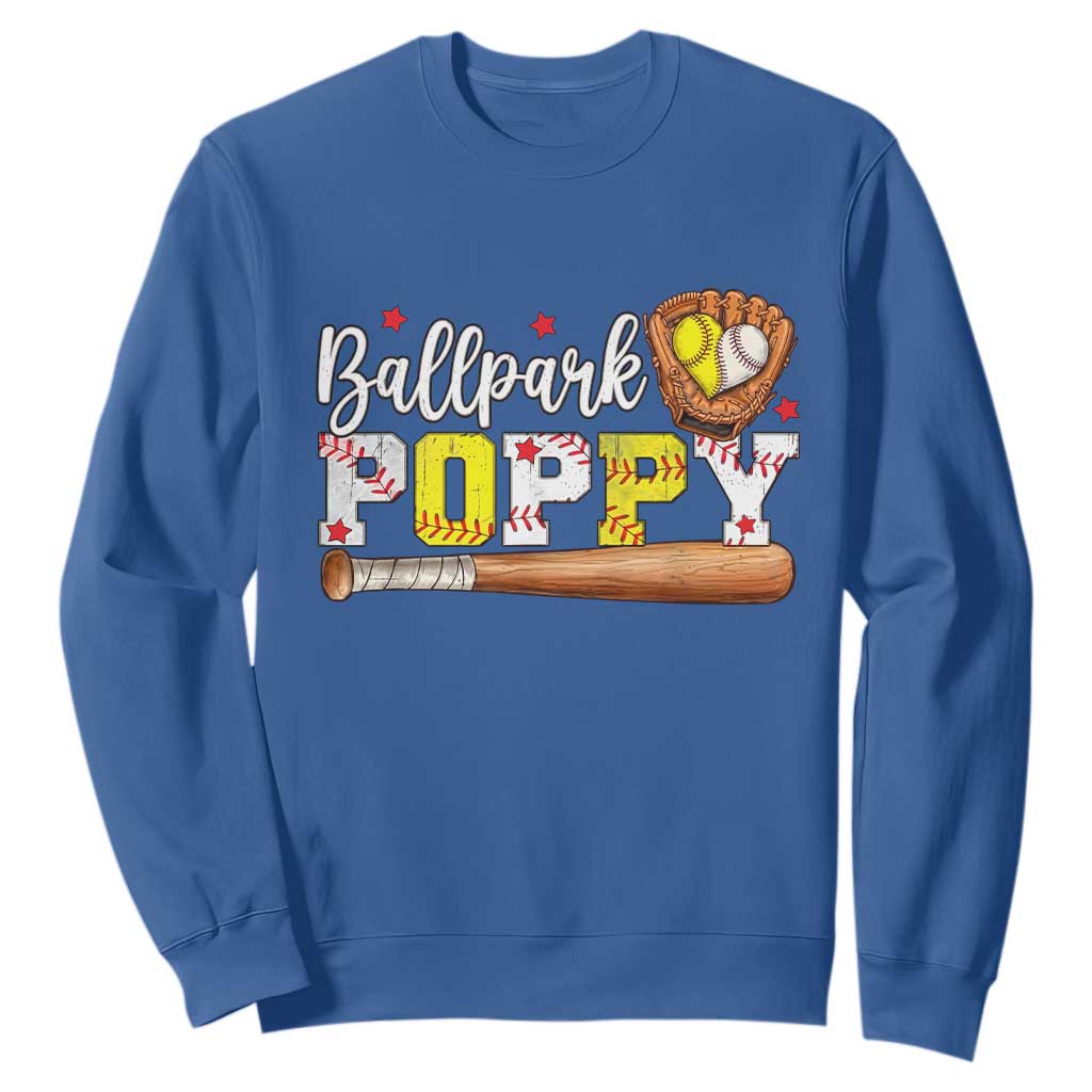 Ballpark Poppy Baseball and Softball Grandpa Sweatshirt Sports Grandfather Game Day Birthday Gifts