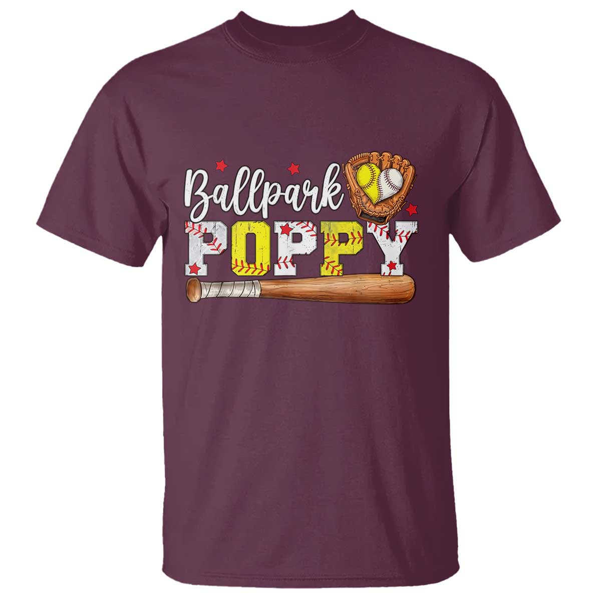 Ballpark Poppy Baseball and Softball Grandpa T Shirt Sports Grandfather Game Day Birthday Gifts