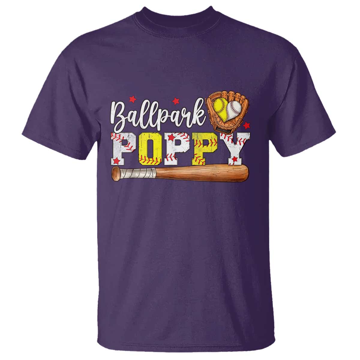 Ballpark Poppy Baseball and Softball Grandpa T Shirt Sports Grandfather Game Day Birthday Gifts