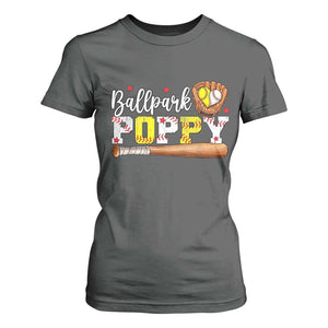Ballpark Poppy Baseball and Softball Grandpa T Shirt For Women Sports Grandfather Game Day Birthday Gifts