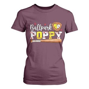 Ballpark Poppy Baseball and Softball Grandpa T Shirt For Women Sports Grandfather Game Day Birthday Gifts