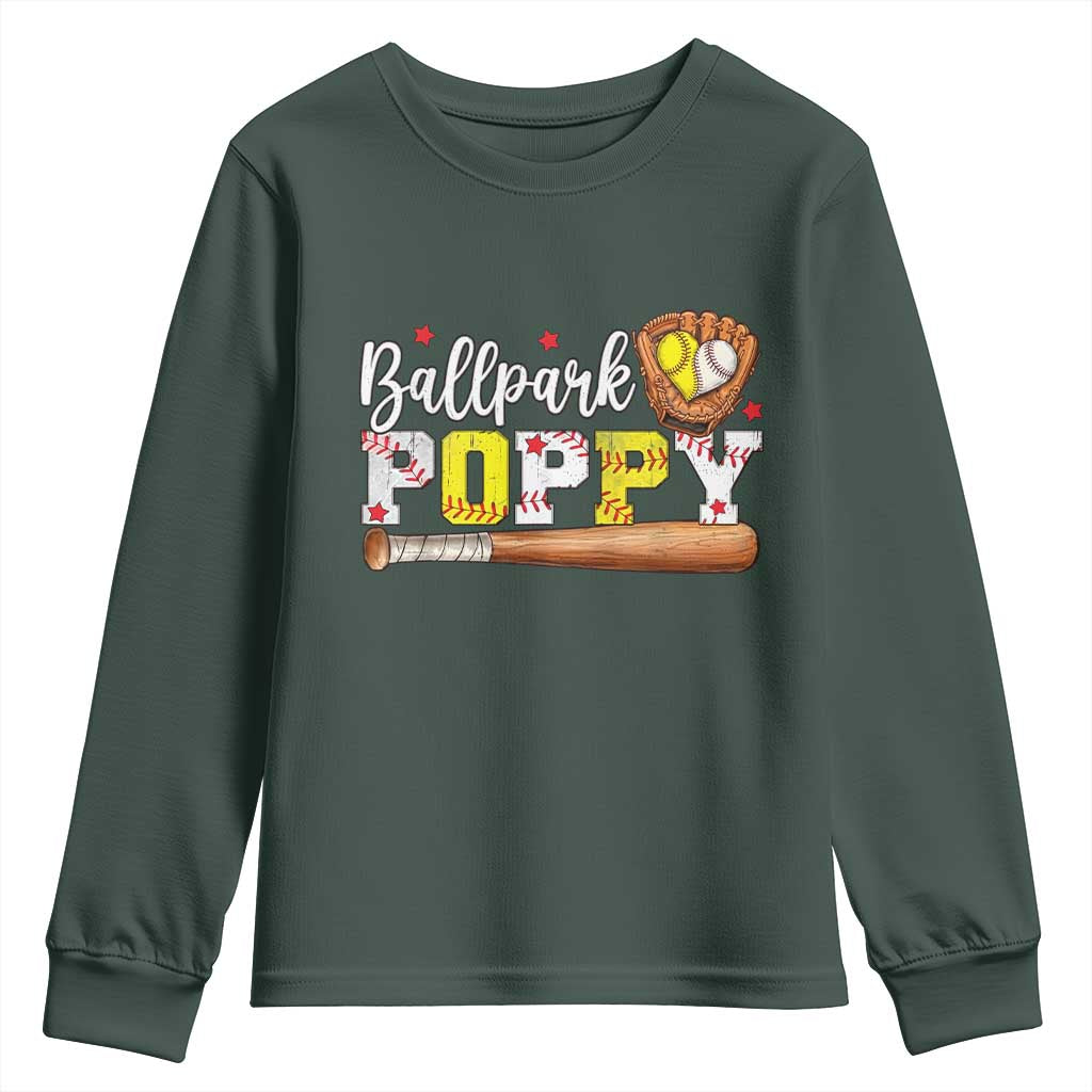 Ballpark Poppy Baseball and Softball Grandpa Youth Sweatshirt Sports Grandfather Game Day Birthday Gifts