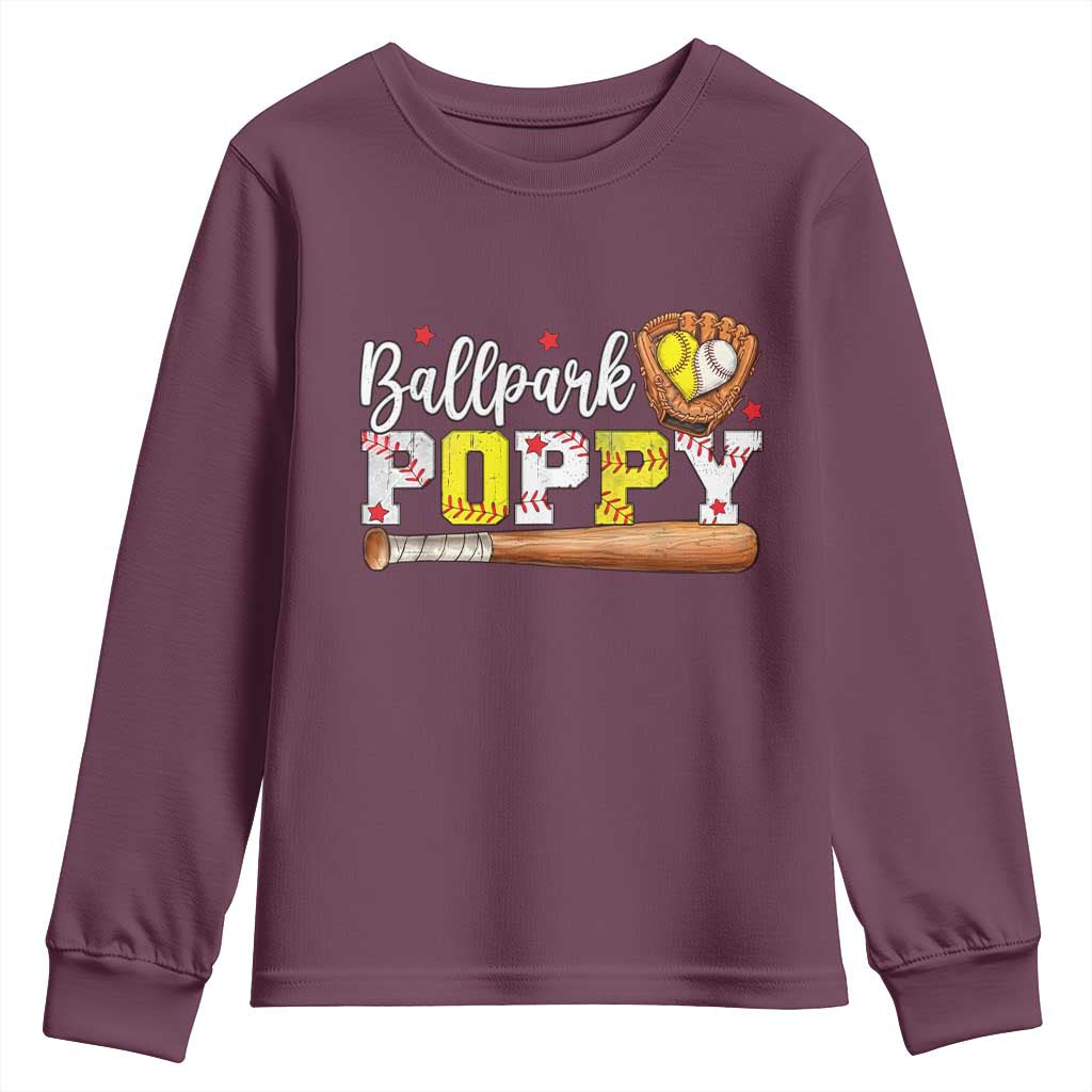 Ballpark Poppy Baseball and Softball Grandpa Youth Sweatshirt Sports Grandfather Game Day Birthday Gifts