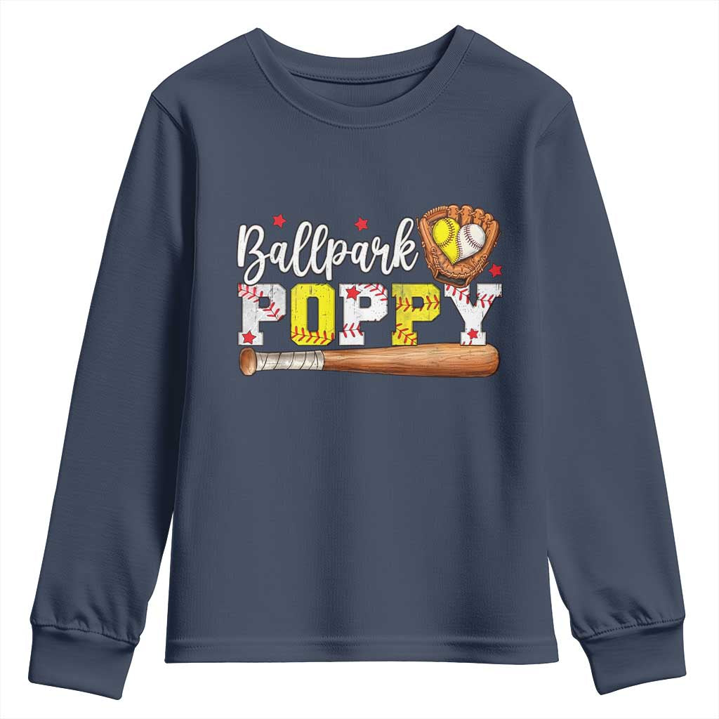 Ballpark Poppy Baseball and Softball Grandpa Youth Sweatshirt Sports Grandfather Game Day Birthday Gifts