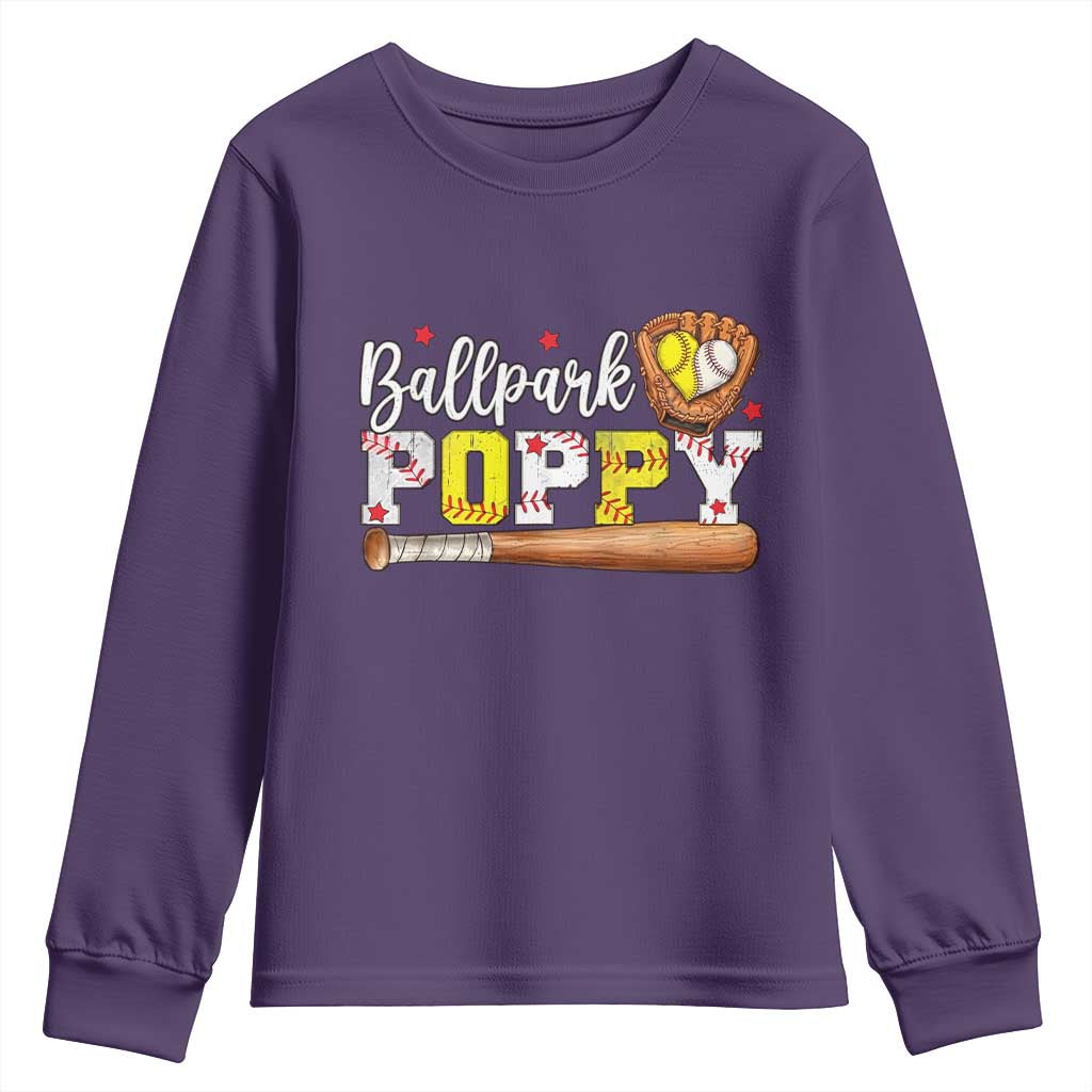 Ballpark Poppy Baseball and Softball Grandpa Youth Sweatshirt Sports Grandfather Game Day Birthday Gifts
