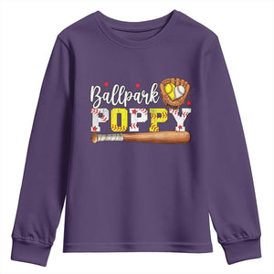 Ballpark Poppy Baseball and Softball Grandpa Youth Sweatshirt Sports Grandfather Game Day Birthday Gifts