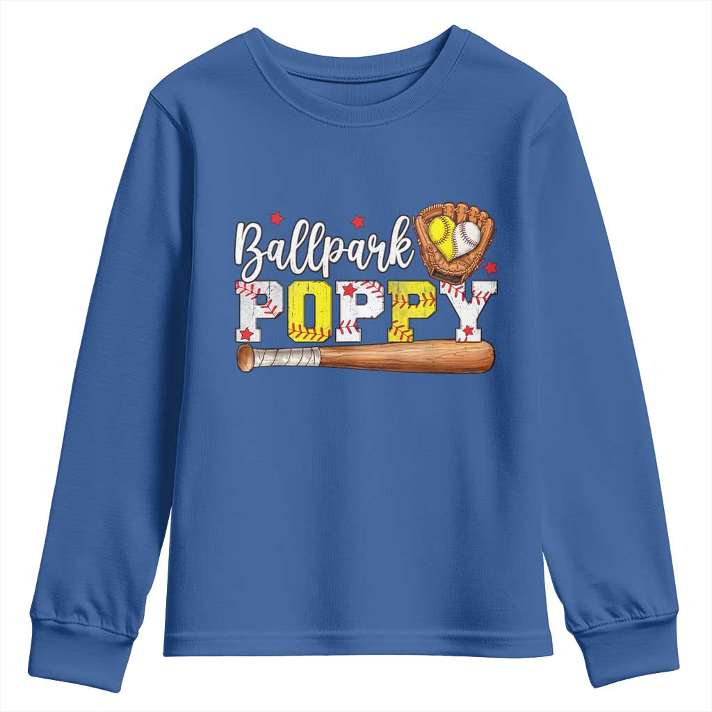 Ballpark Poppy Baseball and Softball Grandpa Youth Sweatshirt Sports Grandfather Game Day Birthday Gifts