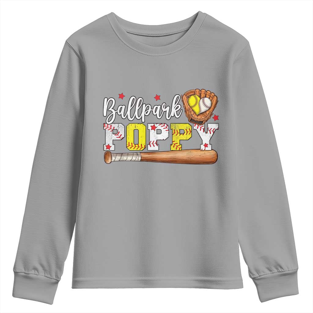 Ballpark Poppy Baseball and Softball Grandpa Youth Sweatshirt Sports Grandfather Game Day Birthday Gifts