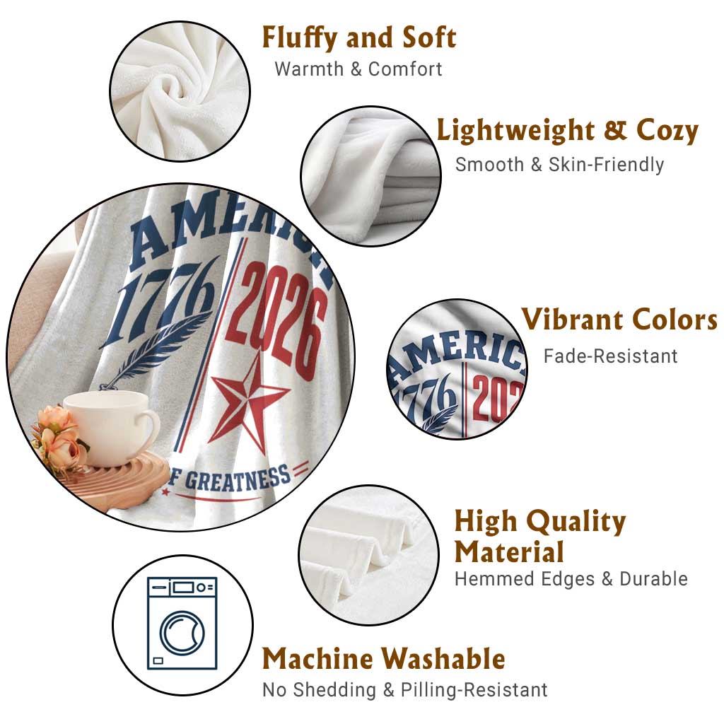 America 250 Years of Greatness Patriotic Throw Blanket Vintage 1776 to 2026 Quill and Star Semiquincentennial TS02 Print Your Wear