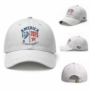 America 250 Years of Greatness Patriotic Baseball Cap Vintage 1776 to 2026 Quill and Star Semiquincentennial TS02 Baseball Cap Universal Fit White Print Your Wear