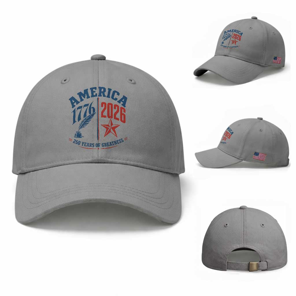 America 250 Years of Greatness Patriotic Baseball Cap Vintage 1776 to 2026 Quill and Star Semiquincentennial TS02 Baseball Cap Universal Fit Sport Gray Print Your Wear