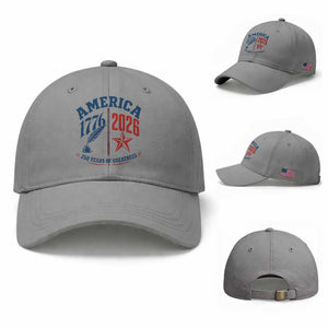 America 250 Years of Greatness Patriotic Baseball Cap Vintage 1776 to 2026 Quill and Star Semiquincentennial TS02 Baseball Cap Universal Fit Sport Gray Print Your Wear