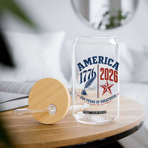 America 250 Years of Greatness Patriotic Glass Can Vintage 1776 to 2026 Quill and Star Semiquincentennial TS02 Print Your Wear