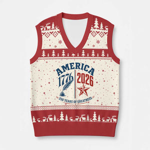 America 250 Years of Greatness Patriotic V-Neck Knit Sweater Vest Vintage 1776 to 2026 Quill and Star Semiquincentennial TS02 Beige Red Print Your Wear