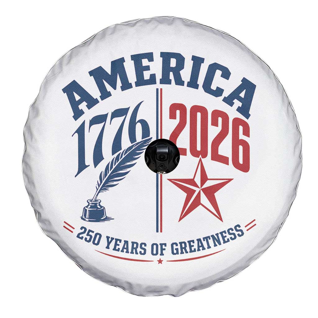America 250 Years of Greatness Patriotic Spare Tire Cover Vintage 1776 to 2026 Quill and Star Semiquincentennial TS02 Print Your Wear