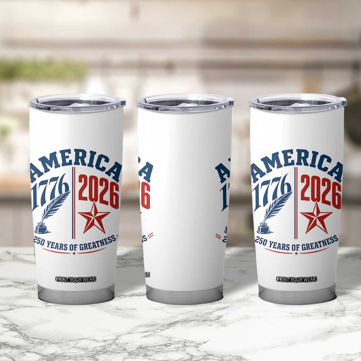 America 250 Years of Greatness Patriotic Tumbler Cup Vintage 1776 to 2026 Quill and Star Semiquincentennial TS02 Print Your Wear