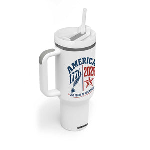 America 250 Years of Greatness Patriotic Tumbler With Handle Vintage 1776 to 2026 Quill and Star Semiquincentennial TS02 Print Your Wear