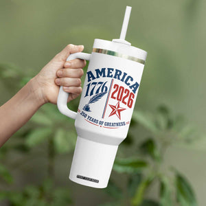 America 250 Years of Greatness Patriotic Tumbler With Handle Vintage 1776 to 2026 Quill and Star Semiquincentennial TS02 Print Your Wear