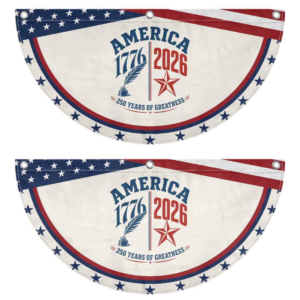 America 250 Years of Greatness Patriotic Fan Flag Vintage 1776 to 2026 Quill and Star Semiquincentennial