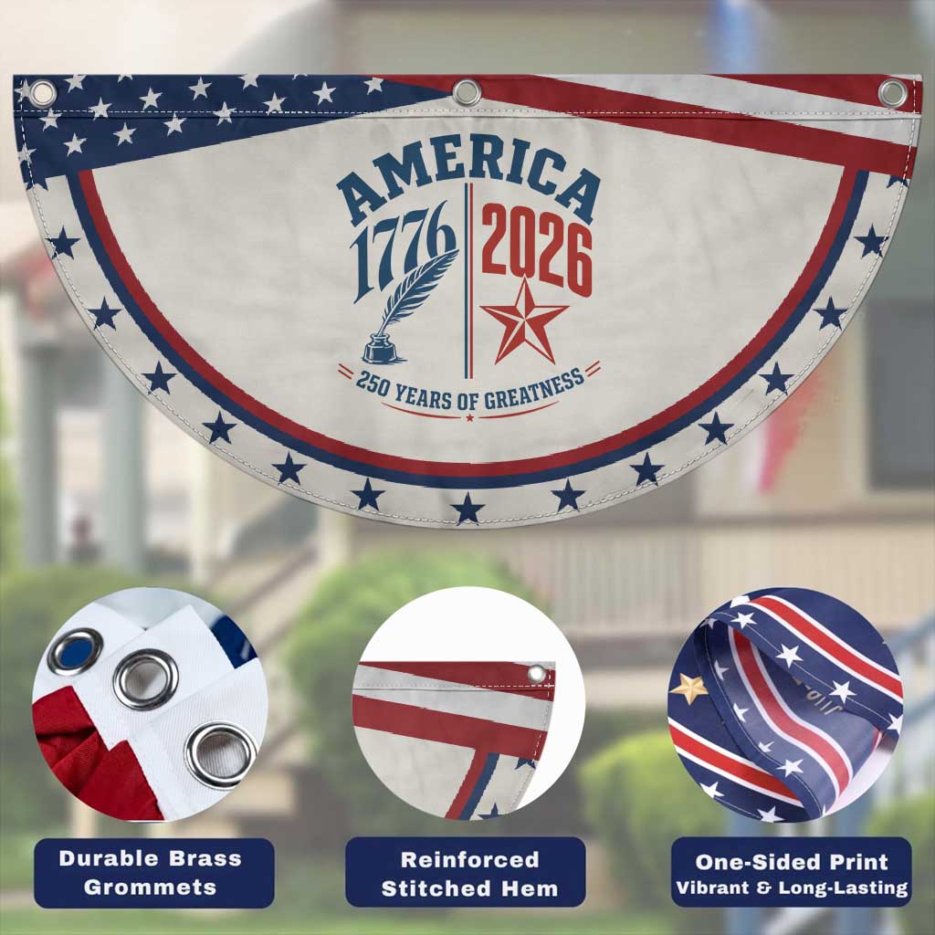America 250 Years of Greatness Patriotic Fan Flag Vintage 1776 to 2026 Quill and Star Semiquincentennial