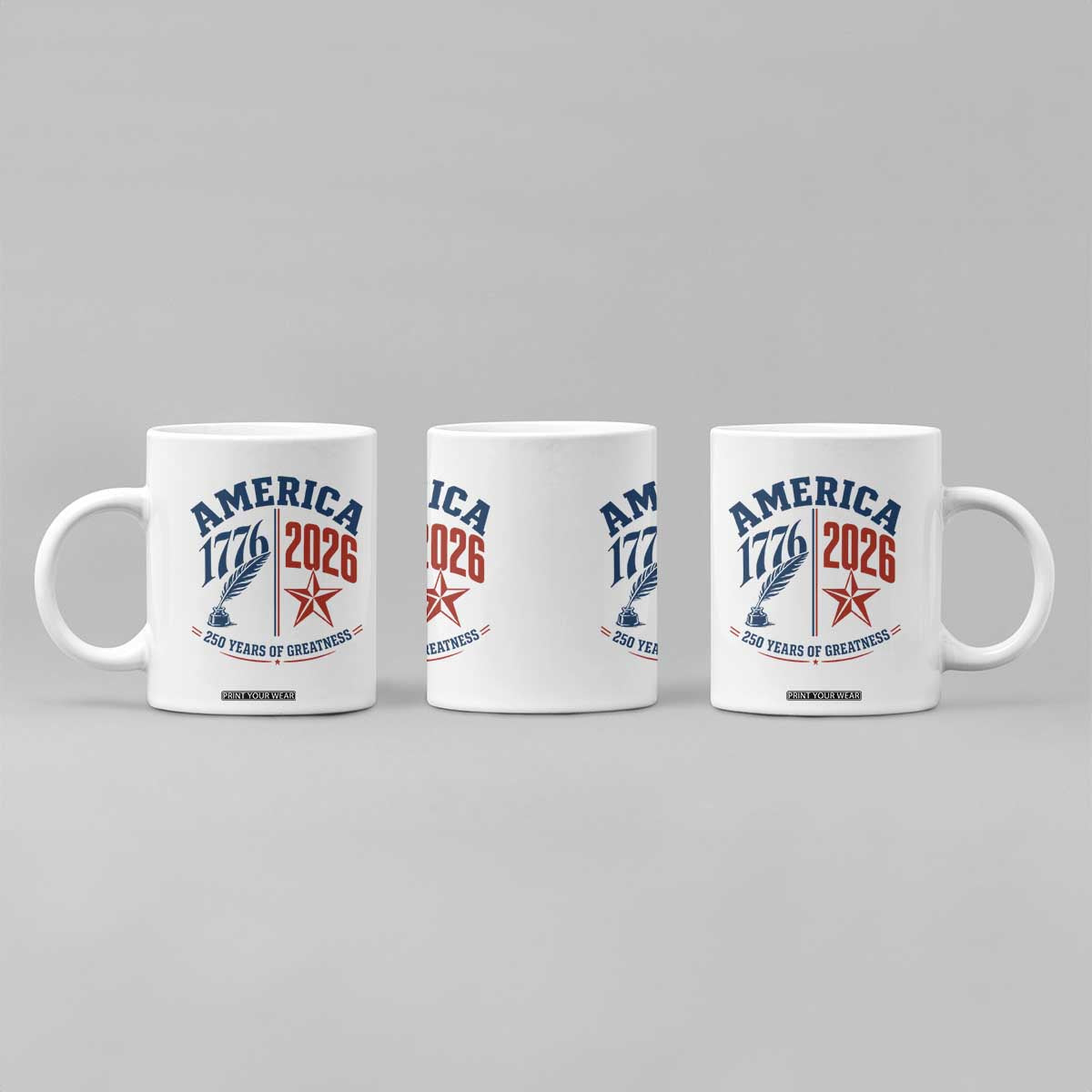 America 250 Years of Greatness Patriotic Coffee Mug Vintage 1776 to 2026 Quill and Star Semiquincentennial TS02 Print Your Wear
