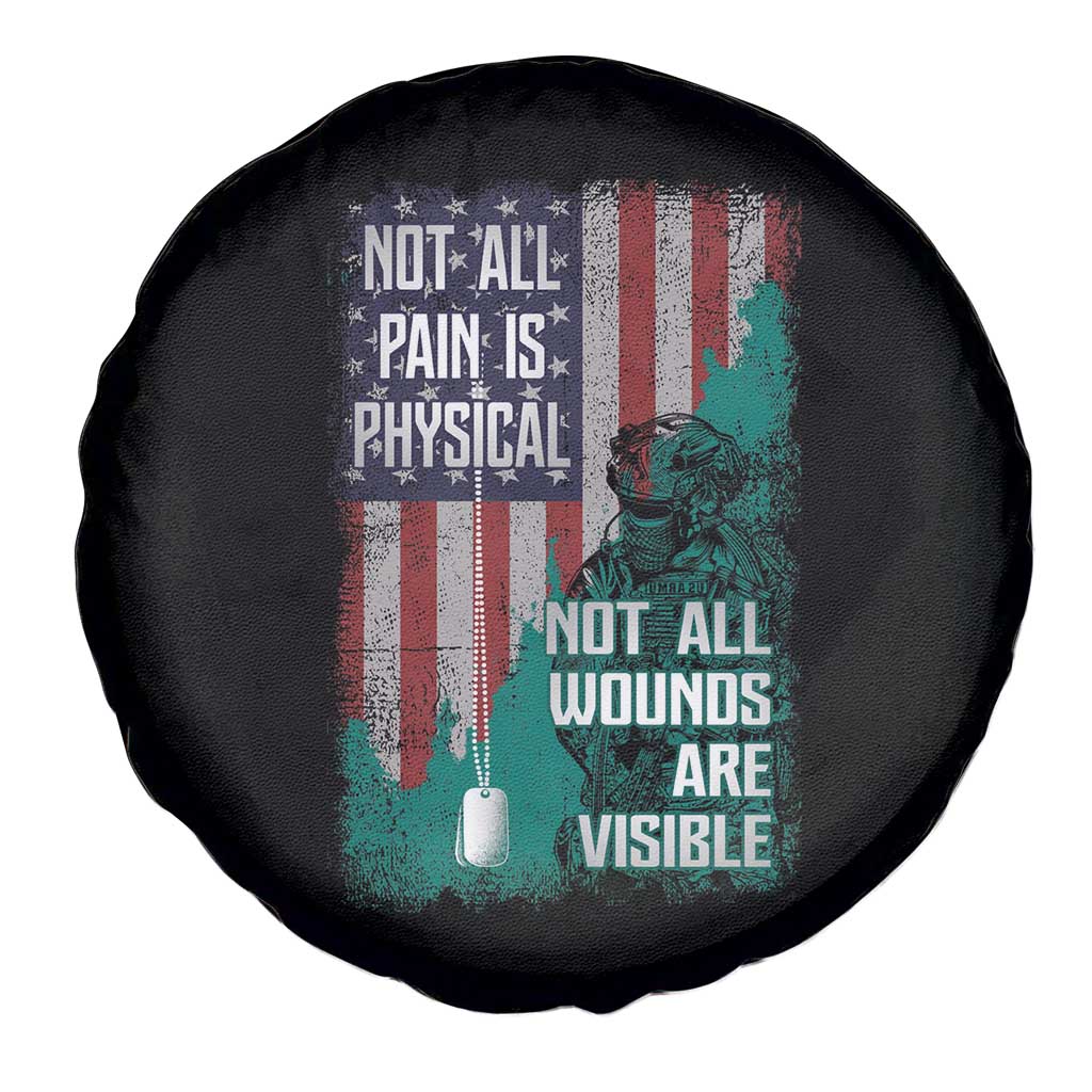 Veteran PTSD Spare Tire Cover Not All Pain Is Physical Not All Wounds Are Visible Teal American Flag TS02 Print Your Wear