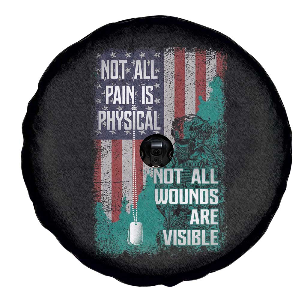 Veteran PTSD Spare Tire Cover Not All Pain Is Physical Not All Wounds Are Visible Teal American Flag TS02 Print Your Wear