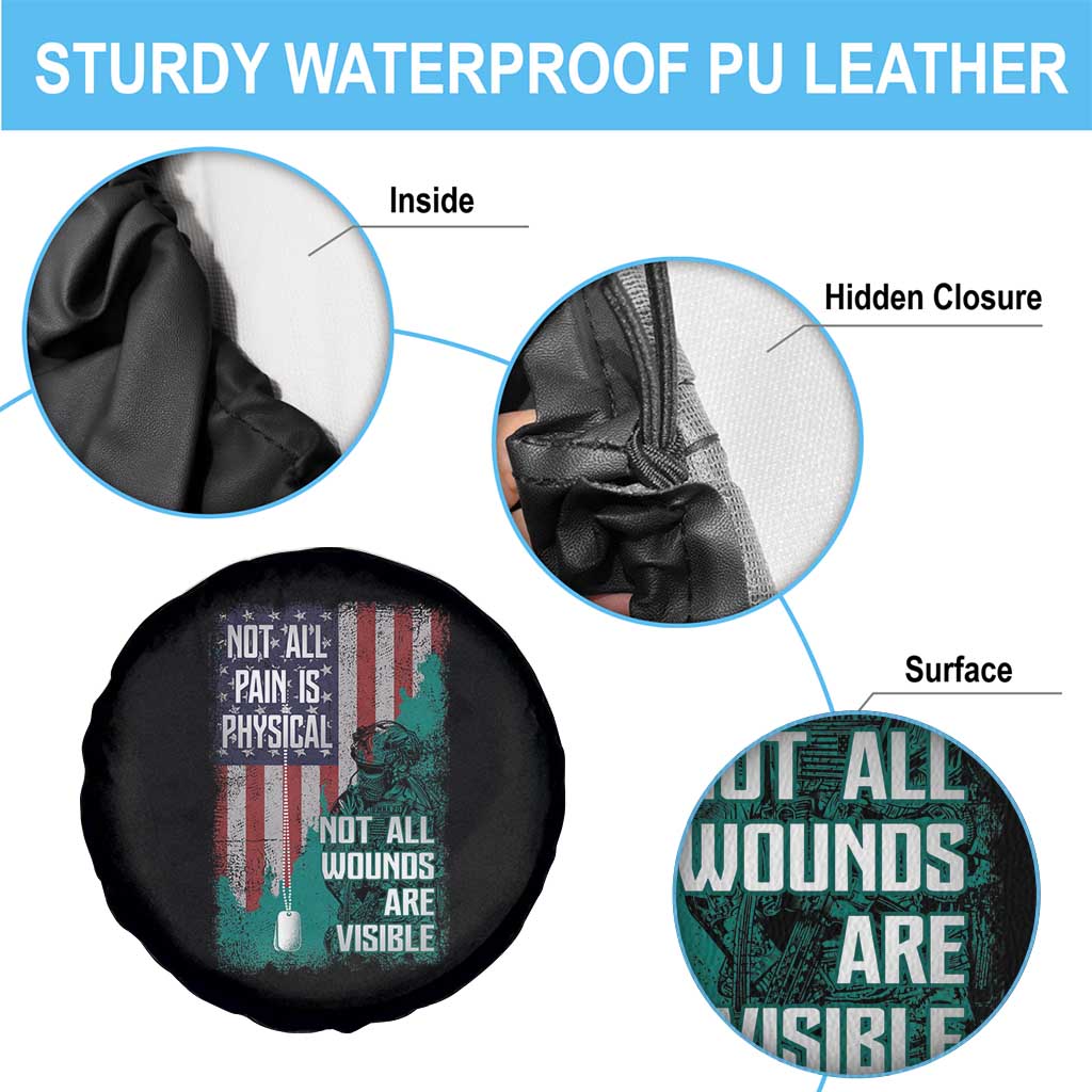 Veteran PTSD Spare Tire Cover Not All Pain Is Physical Not All Wounds Are Visible Teal American Flag TS02 Print Your Wear