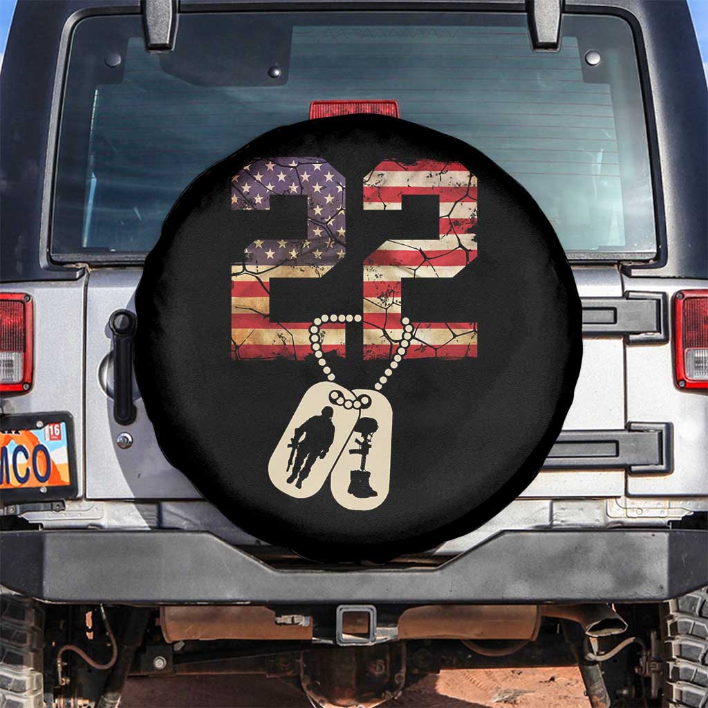 Veteran PTSD Spare Tire Cover 22 Every Day American Flag Dog Tags Suicide Awareness TS02 No hole Black Print Your Wear