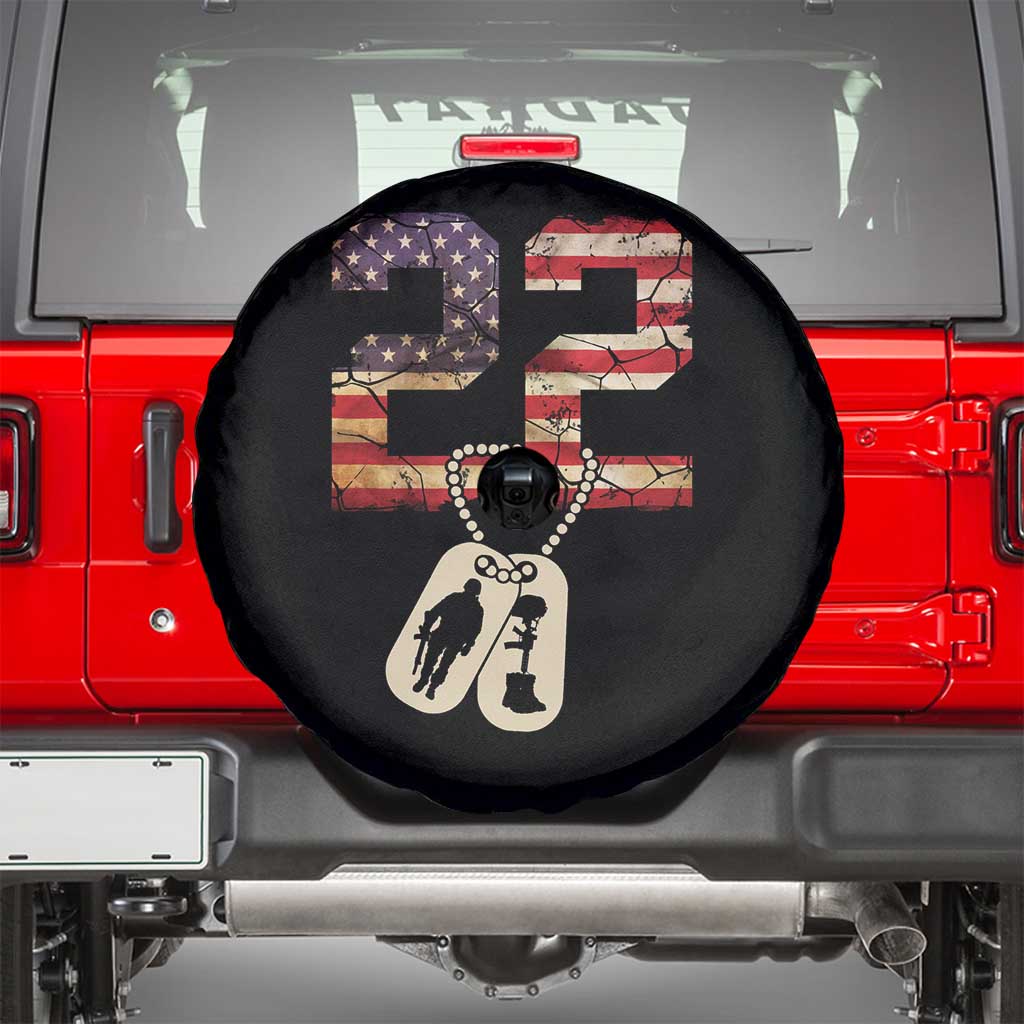 Veteran PTSD Spare Tire Cover 22 Every Day American Flag Dog Tags Suicide Awareness TS02 Black Print Your Wear
