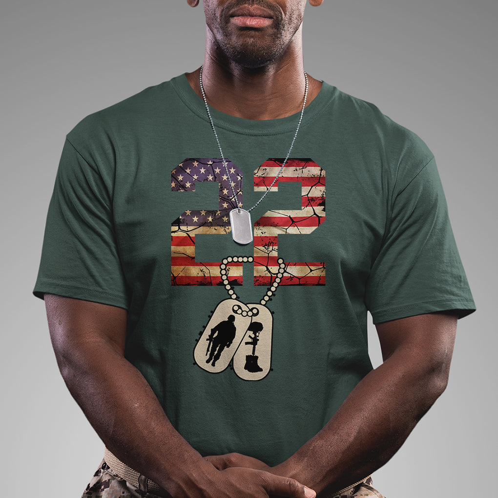 Veteran PTSD T Shirt 22 Every Day American Flag Dog Tags Suicide Awareness TS02 Printyourwear