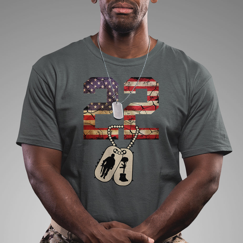 Veteran PTSD T Shirt 22 Every Day American Flag Dog Tags Suicide Awareness TS02 Printyourwear