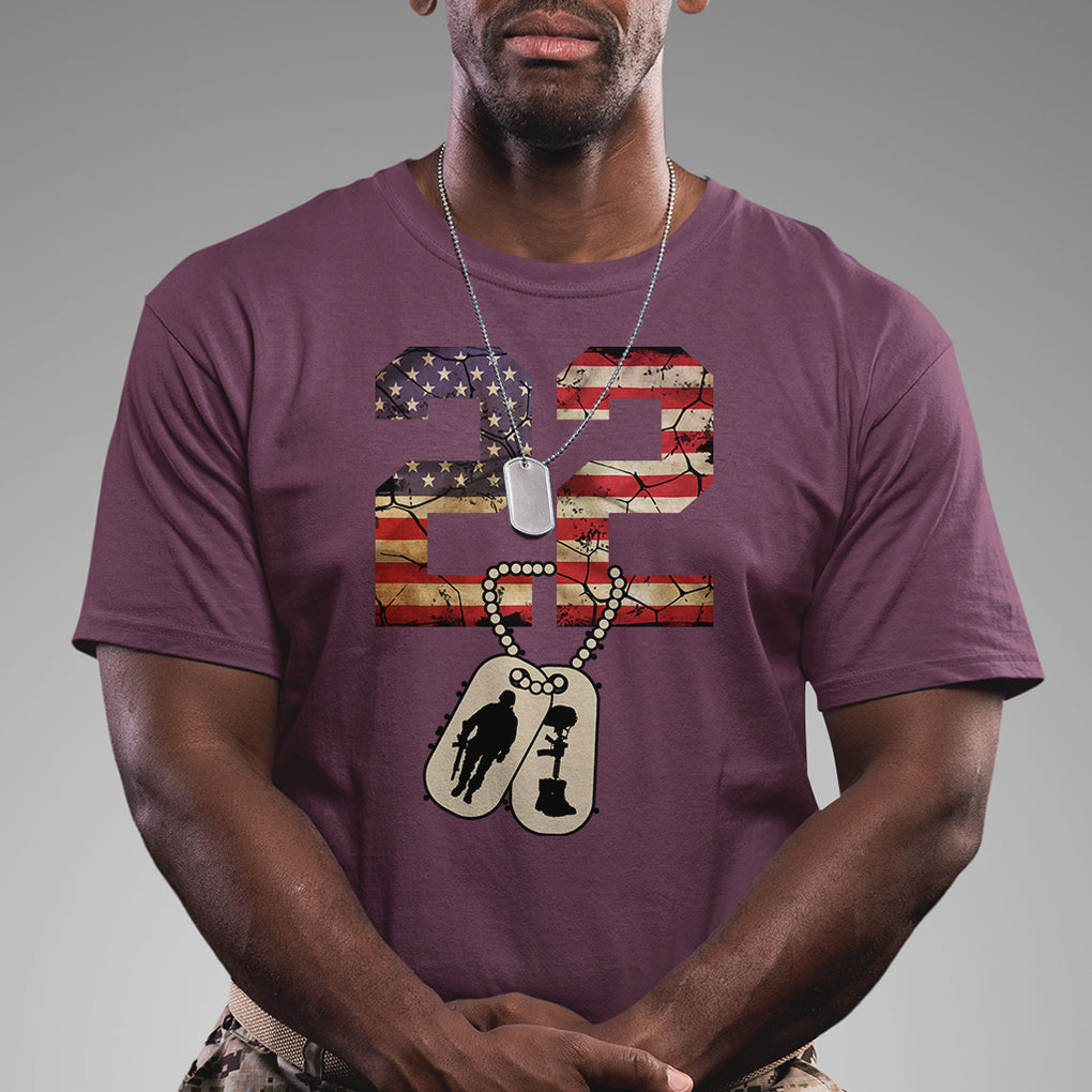 Veteran PTSD T Shirt 22 Every Day American Flag Dog Tags Suicide Awareness TS02 Printyourwear