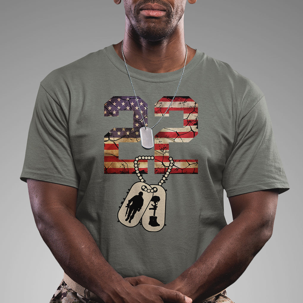 Veteran PTSD T Shirt 22 Every Day American Flag Dog Tags Suicide Awareness TS02 Printyourwear