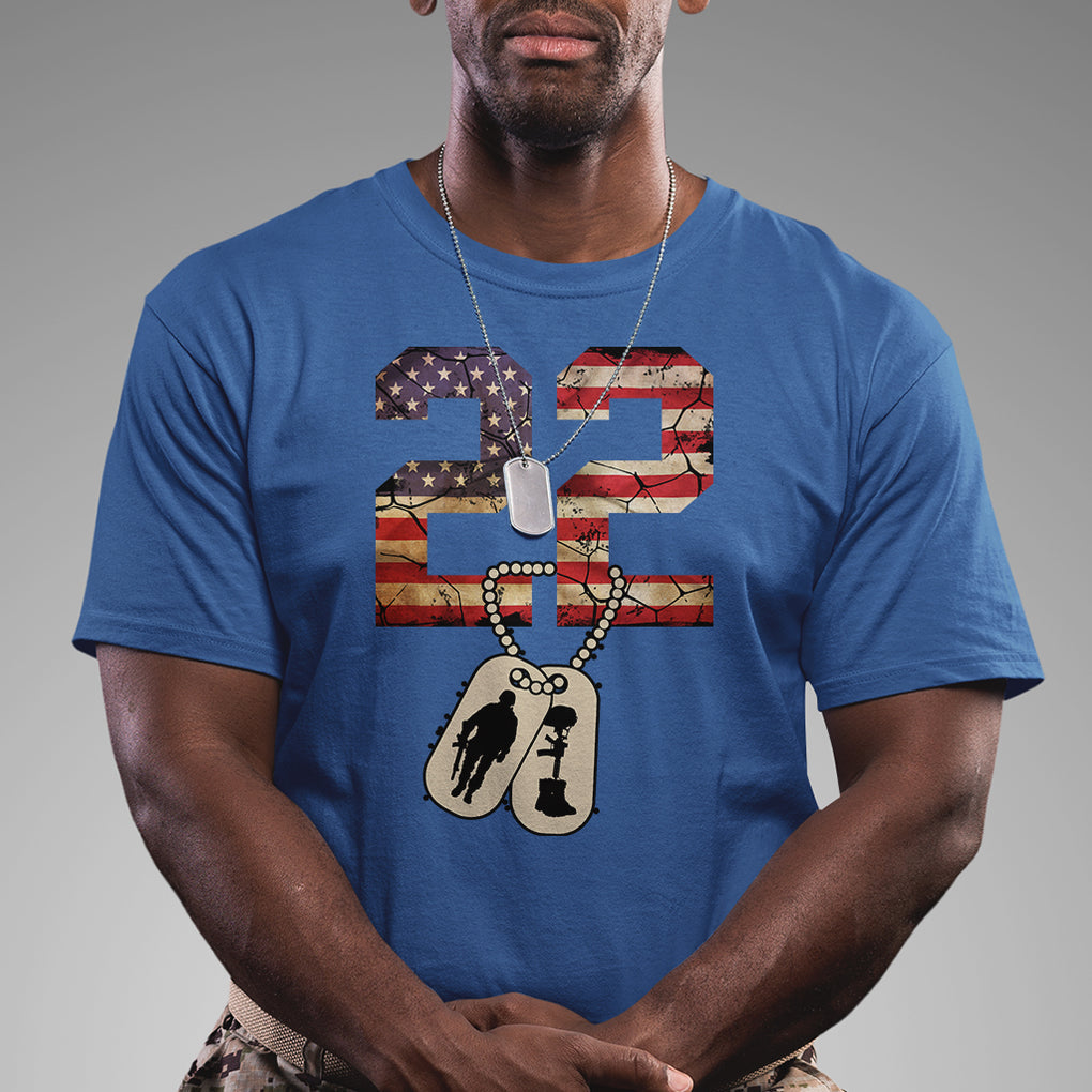 Veteran PTSD T Shirt 22 Every Day American Flag Dog Tags Suicide Awareness TS02 Printyourwear