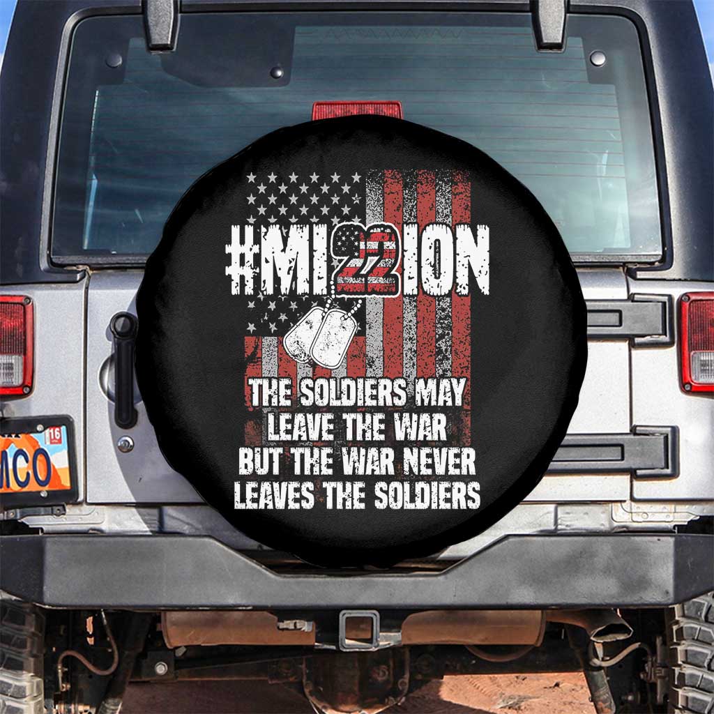 Veteran PTSD Spare Tire Cover Mission Save 22 Every Day American Flag Suicide Awareness TS02 No hole Black Print Your Wear
