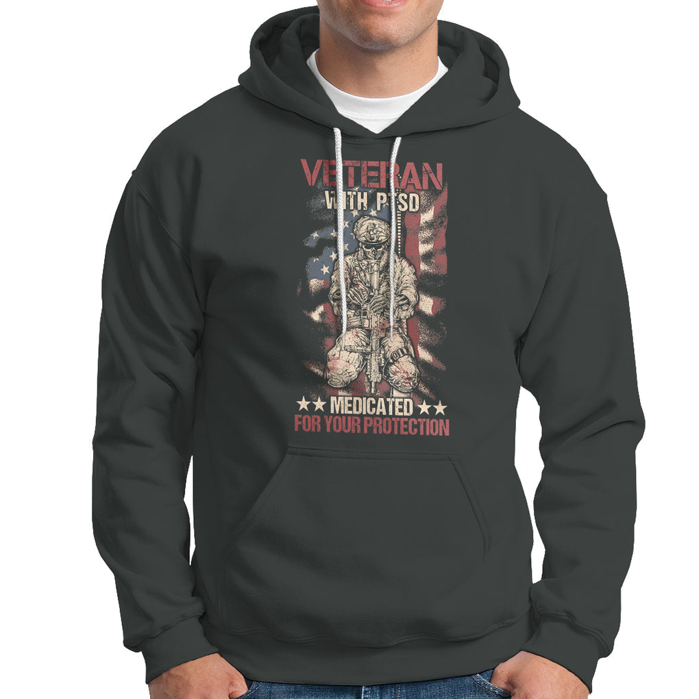 Veteran PTSD Hoodie Medicated For Your Protection American Flag Skeleton Soldier TS02 Printyourwear