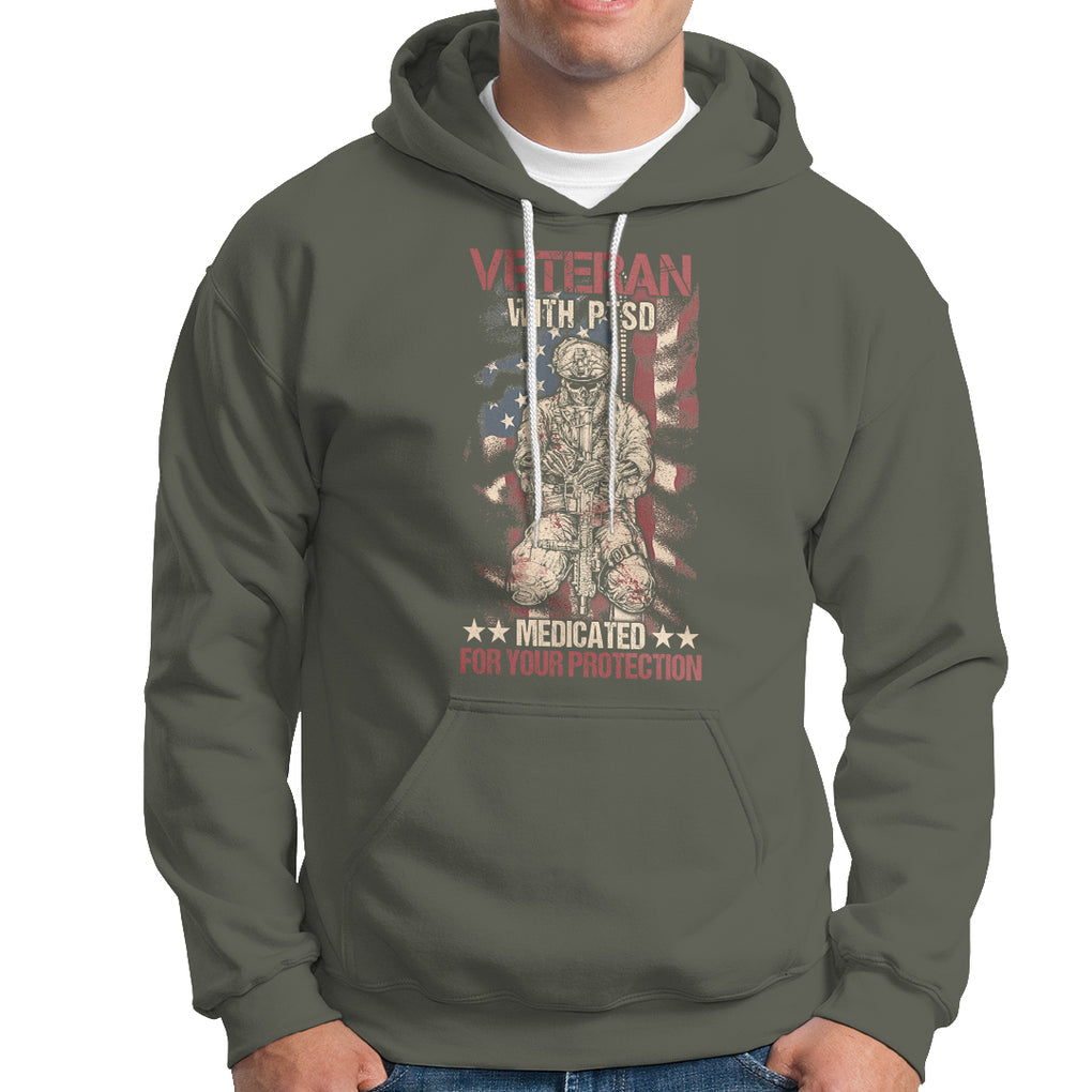 Veteran PTSD Hoodie Medicated For Your Protection American Flag Skeleton Soldier TS02 Printyourwear