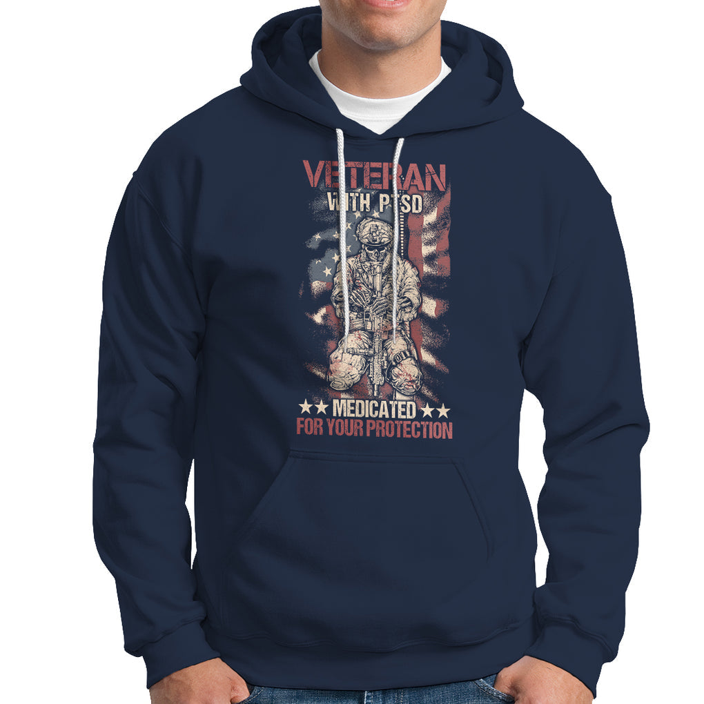 Veteran PTSD Hoodie Medicated For Your Protection American Flag Skeleton Soldier TS02 Printyourwear