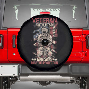 Veteran PTSD Spare Tire Cover Medicated For Your Protection American Flag Skeleton Soldier TS02 Black Print Your Wear