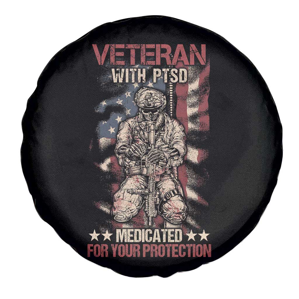 Veteran PTSD Spare Tire Cover Medicated For Your Protection American Flag Skeleton Soldier TS02 Print Your Wear