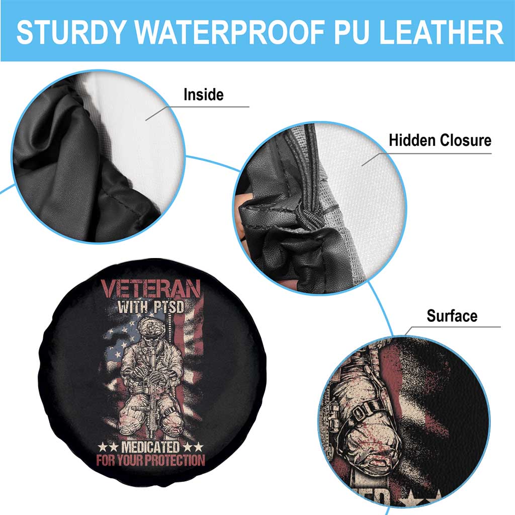 Veteran PTSD Spare Tire Cover Medicated For Your Protection American Flag Skeleton Soldier TS02 Print Your Wear