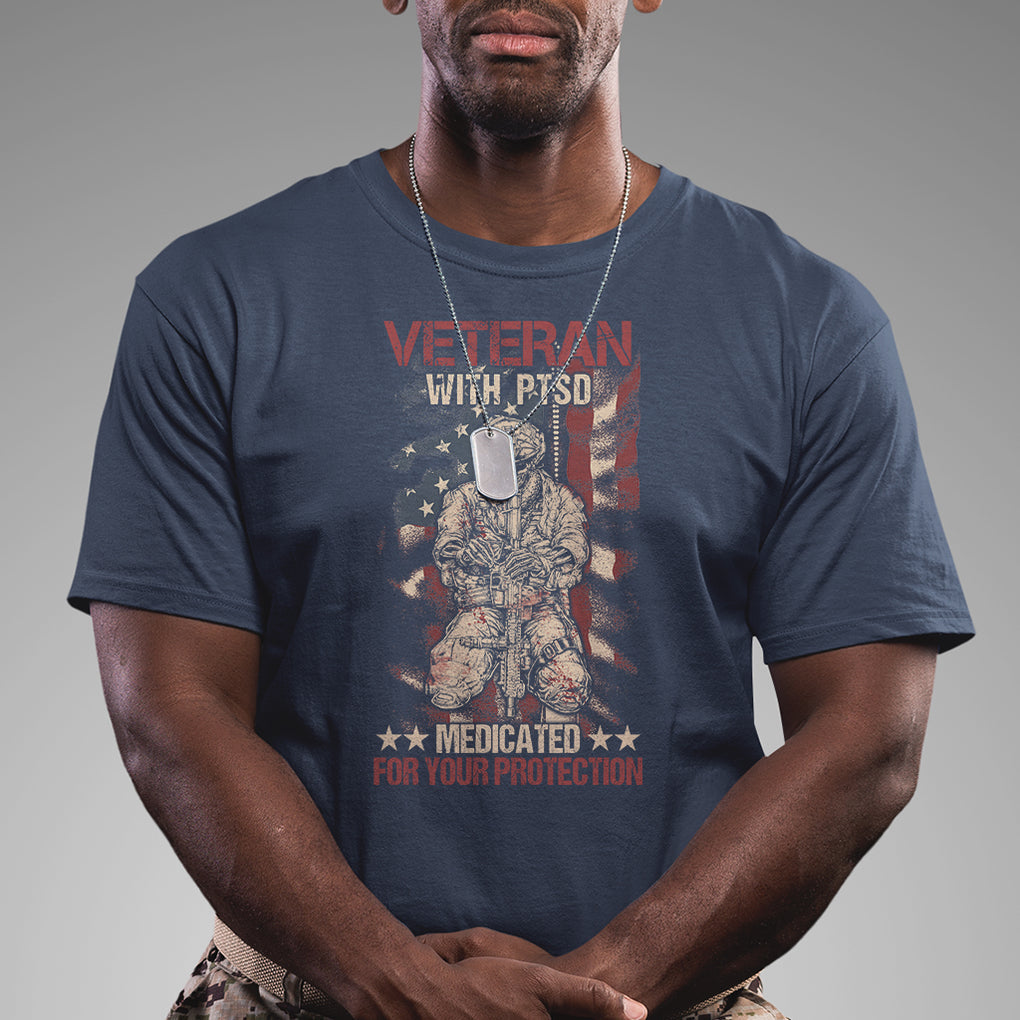 Veteran PTSD T Shirt Medicated For Your Protection American Flag Skeleton Soldier TS02 Printyourwear