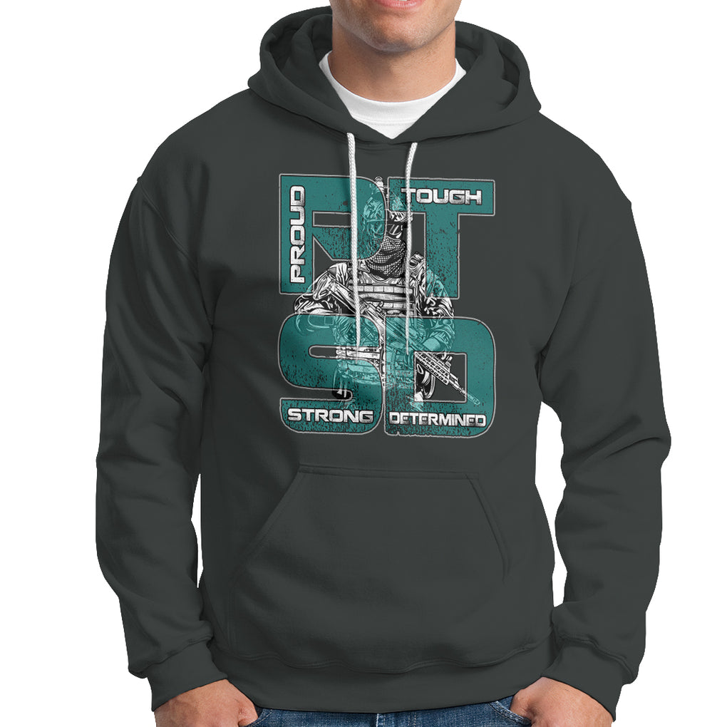 Veteran PTSD Hoodie Proud Tough Strong Determined Teal Ribbon TS02 Printyourwear